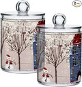 Gredecor Christmas Winter Qtip Holder Dispenser 2 Pack Snowmen Snow Courtyard with Trees Bathroom Decorative Storage Canister Holder Counter Vanity Organizer for Cotton Ball Swabs Pads Floss