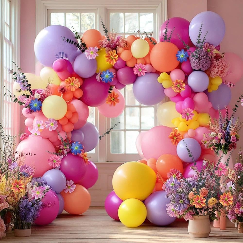 hot pink purple balloon arch double stuffed balloons, main product view