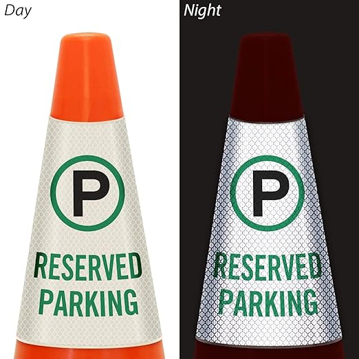 SmartSign 6-Pack 'Reserved Parking' Reflective Cone Message Sleeve Collar with Symbol, 360-Degree Visibility, Vinyl Signs for Traffic Safety Cones, 3-Side Print [Cone Not Included]