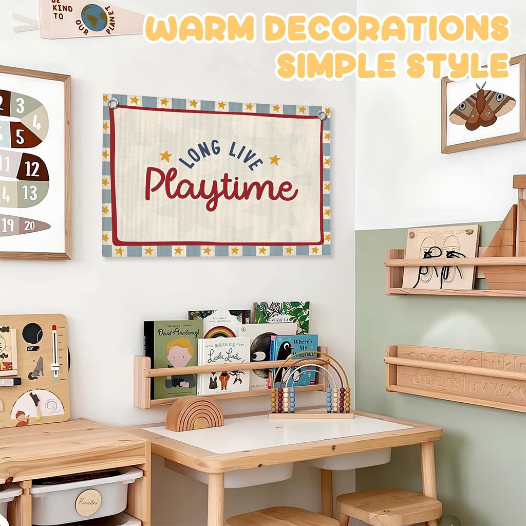 Playroom Wall Decor, Long Live Playtime Linen Canvas Banner,Toddler Playroom Decor Kids Room Nursery with Star Pattern Wall Decor for Toddler Boys Toy Room Bedroom,30x20 Inch