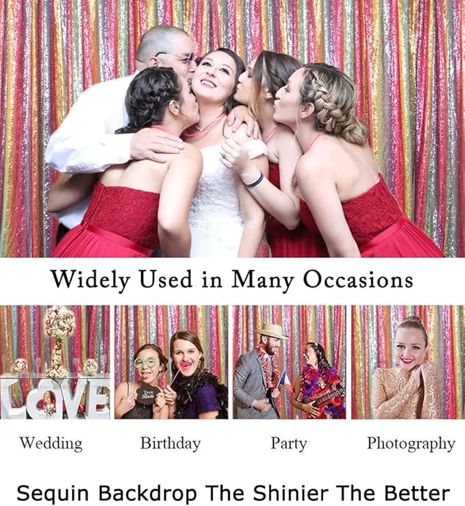 ShiDianYi Rainbow Backdrop Curtains 4FTX10FT Sequin Backdrops 2 Panels Colorful Backdrop for Parties, Birthday, Baby Shower, Studio, Photo Background