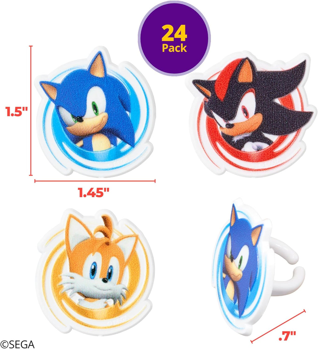 DecoPac Sonic the Hedgehog Rings, Cupcake Decorations Featuring Sonic, Tails, and Shadow - 24 Count (Pack of 2)