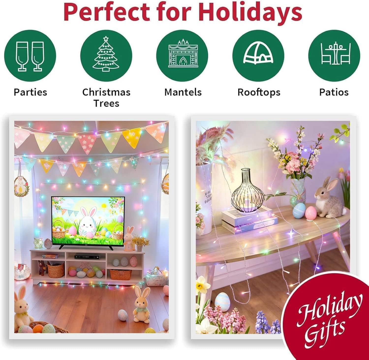 165ft Pastel Easter Lights String, Christmas Mini Light,500 LED with 16 Light Modes, Fairy Lights Plug in for Outdoor Xmas Trees Garland Wreath Holiday Decorations(Green Warm Pink Blue Purple)