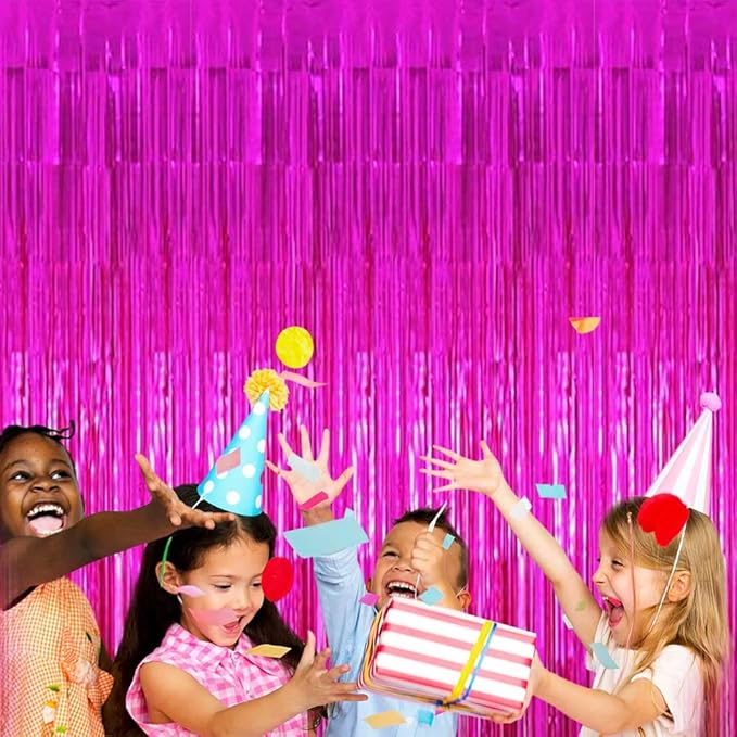 4 Pack Fuchsia Foil Fringe Curtain Backdrop,3.28Ft x 8.2Ft Metallic Tinsel Foil Fringe Streamer Curtains for Party,Photo Booth Props,Birthday,Graduation Decoration Party Supplies