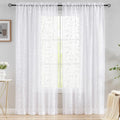 White Sheer Curtains Embroidery 72 Inch Length Rod Pocket Voile Drapes for Living room, Bedroom, Outdoor, Nursery Curtain Semi Flower Curtain Panels for Baby, Womaen, Garden, Lawn, Set of 2, 52"x 72".