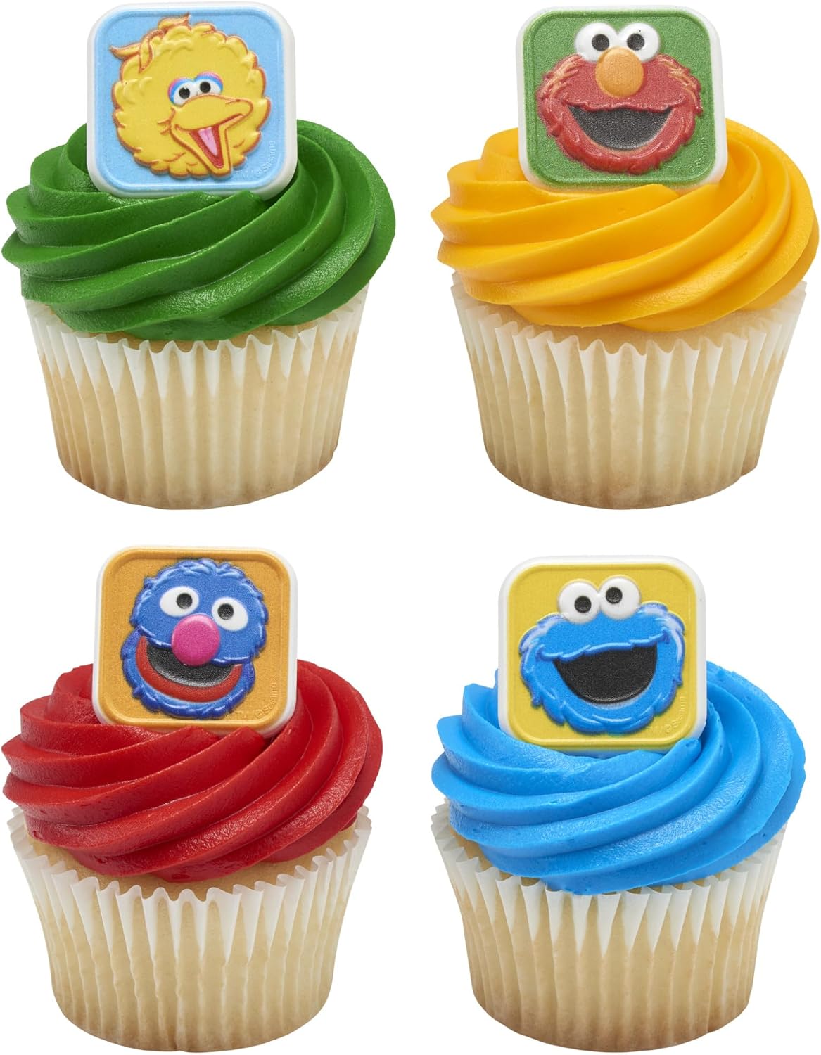 Sesame Street Rings, 24 Cupcake Toppers Featuring Elmo, Big Bird, Cookie Monster, Grover, Bright Colorful Cupcake Decorations, Food Safe - 24 Pack