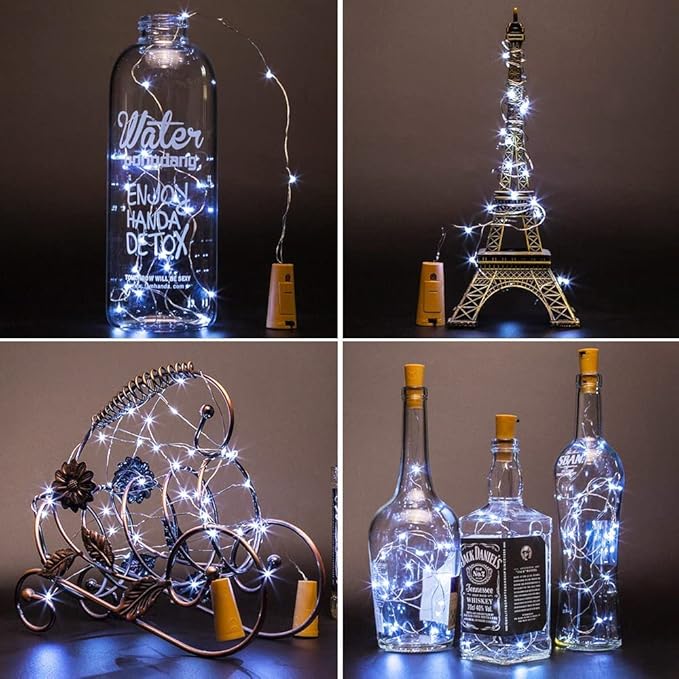 Wine Bottle Lights with Cork 15Pack 10 LED 40 Inches Battery Operated Silver Wire Liquor Fairy Mini String Lights for Party Christmas Halloween Wedding Decoration