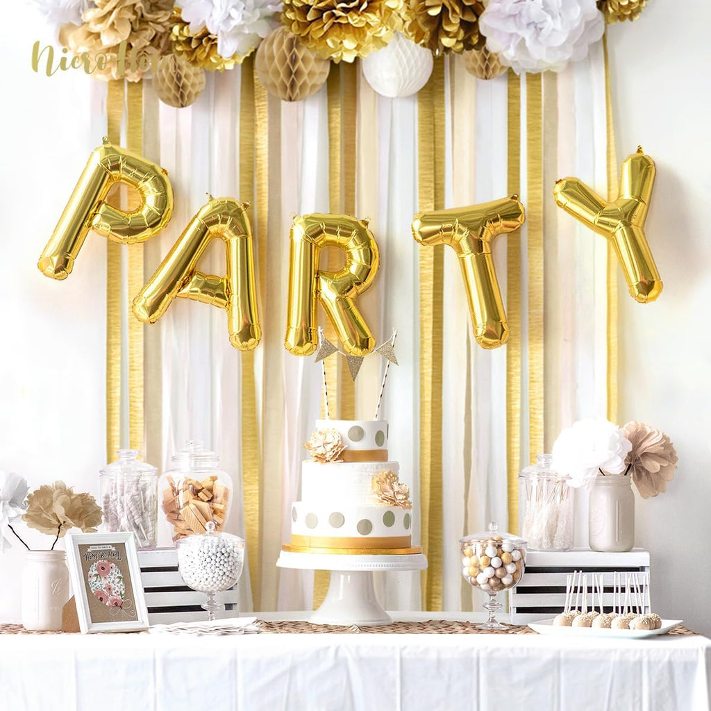 NICROHOME EUR Wedding Decorations, 6 Rolls Ivory White Gold Light Brown Crepe Paper Streamers for Bridal Shower, Birthday Party, Golden Engagement Party, New Year Decorations 82 Ft Long