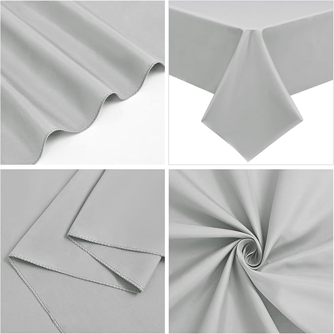 6 Pack Light Grey Rectangular Tablecloths, 60 x 126 Inch, Polyester/Fabric, Wrinkle & Stain Resistant, Classic Style, Perfect for 8ft Tables, Weddings, Banquets, Parties