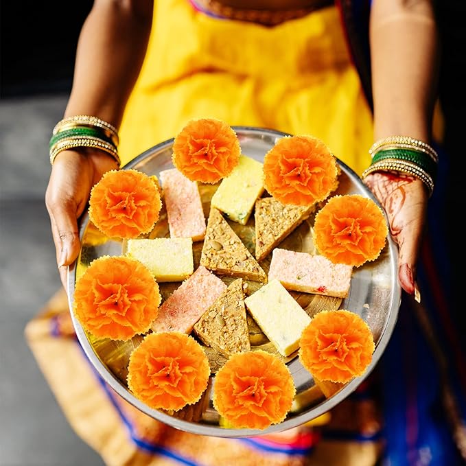 Hananona 200 Pcs Marigold Flower Heads Bulk, Silk Marigold Heads with Stems Artificial Marigold Flowers for Diwali Home Decor DIY Marigolds Garland Craft Day of Dead Decorations (200, Orange)