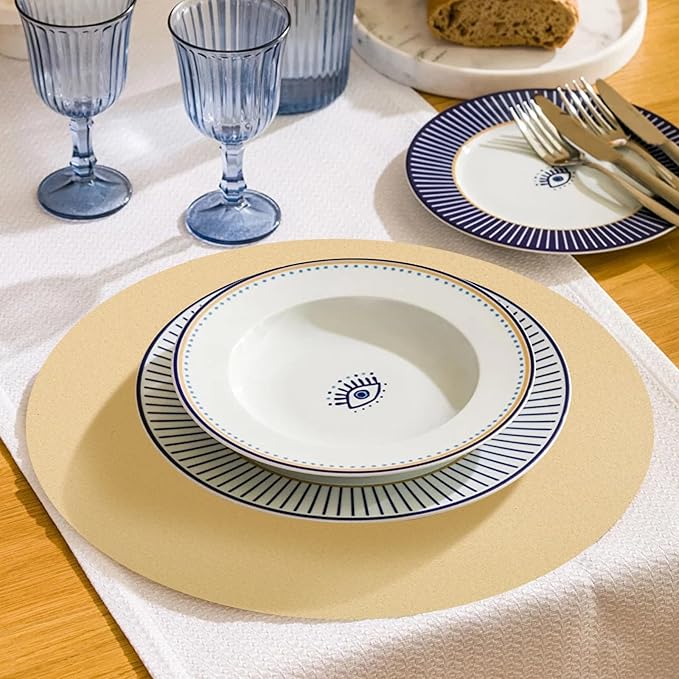 50 Pieces Kraft Paper Place Mats Brown Round Disposable Table Mats Decorative Placemats for Wedding Bridal Shower Black Birthday Party Dining Decor