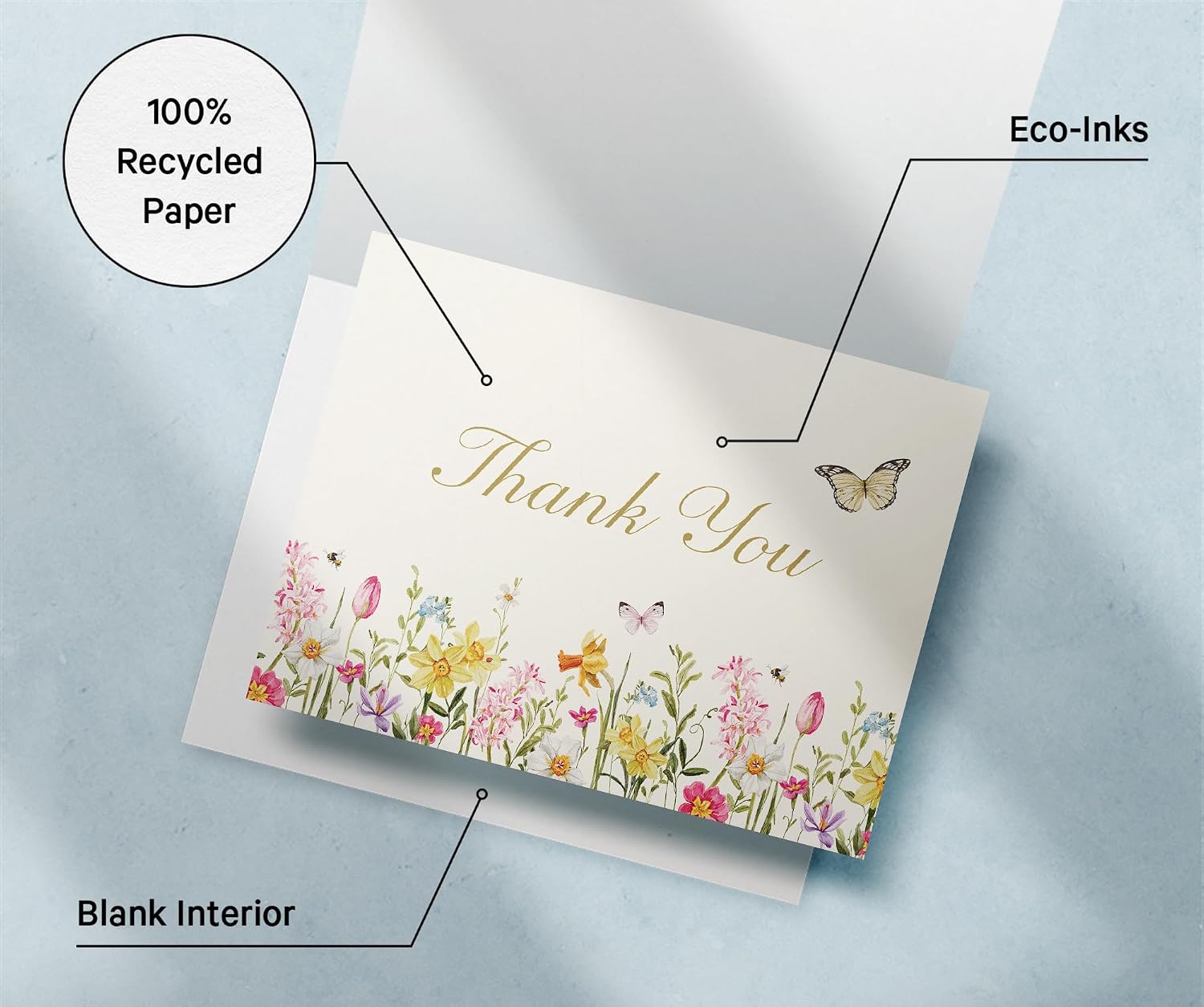 Twigs Paper Spring Florals Thank You Cards, 12 Blank Note Cards