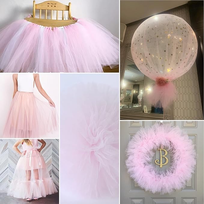Light Pink Tulle Fabric Rolls 54 Inch by 20 Yards Tulle Bolt Spool for Wedding Decorations DIY Tutu Baby Shower Table Skirt Ceiling Decor Birthday Party Craft Supplies