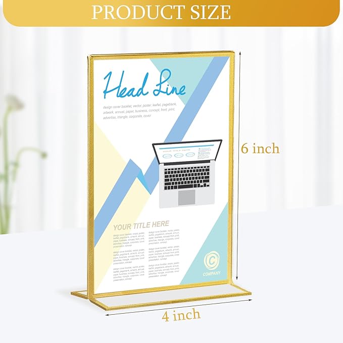 Hoteam 30 Pack 4 x 6 Clear Acrylic Sign Holder with Gold Borders, Gold Picture Frame, Double Sided Wedding Table Number, Acrylic Menu Stands for Wedding Table, Restaurant Sign, Photos