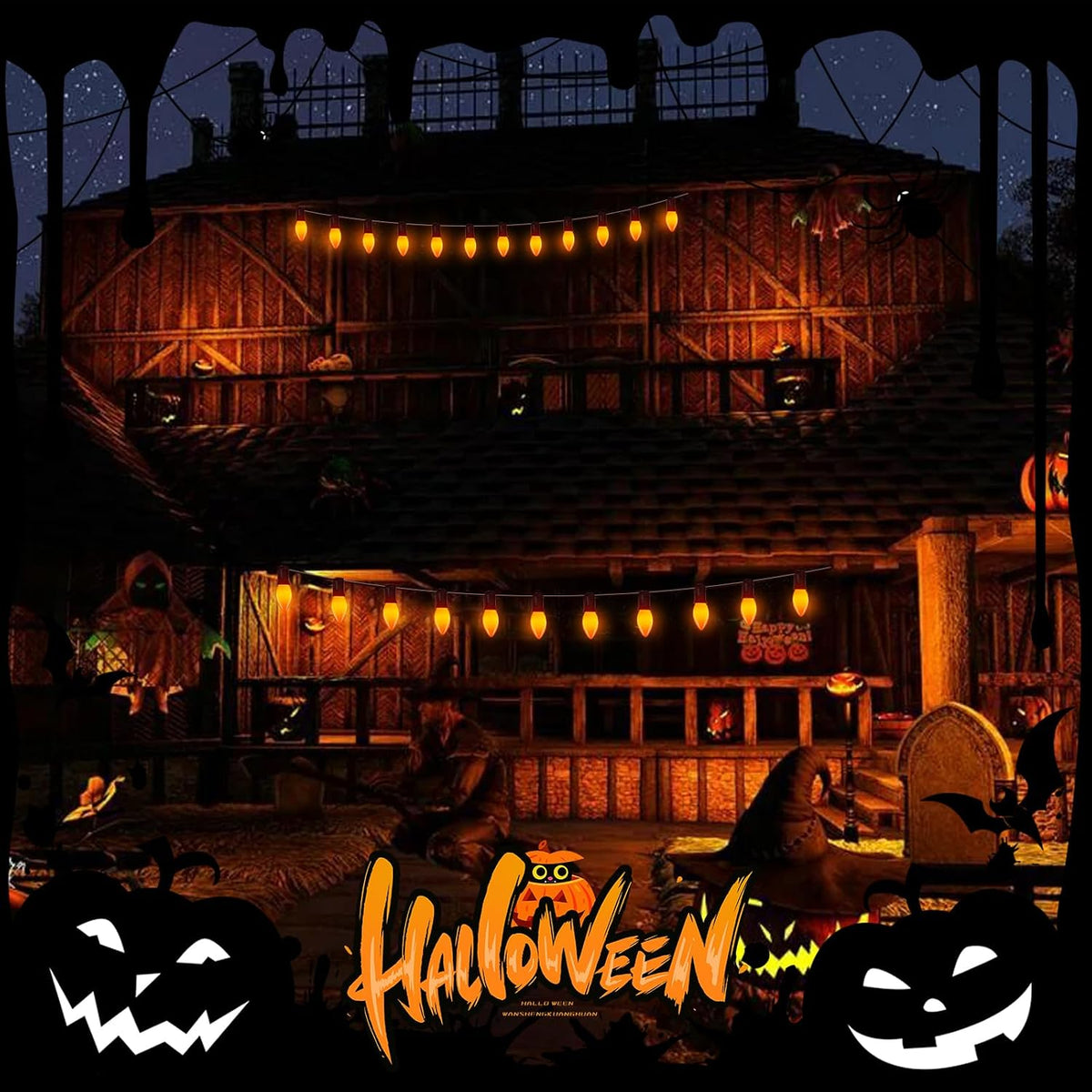 C9 LED Orange Halloween String Lights 25Ft Outdoor Christmas Decorations Ligh...