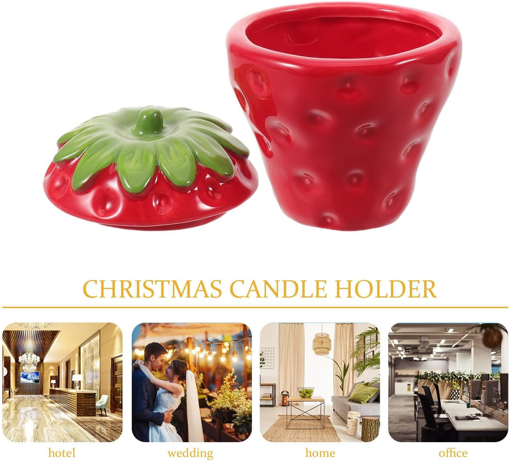 Strawberry Shaped Red Ceramic Candle Holder Cup with Lid Fruitshaped Storage Vessel Playful for DIY Scented Candle Making for Home and Parties