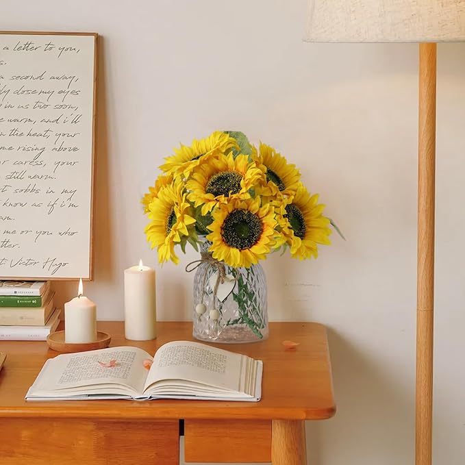 Artificial Sunflowers Flowers with Vase,Fake Flowers Bouquet for Sunflower Decor,Sunflower Kitchen Decor,Silk Flowers for Home Decor Living Room,Flower Centerpieces for Tables,Office Decor,Boho Decor