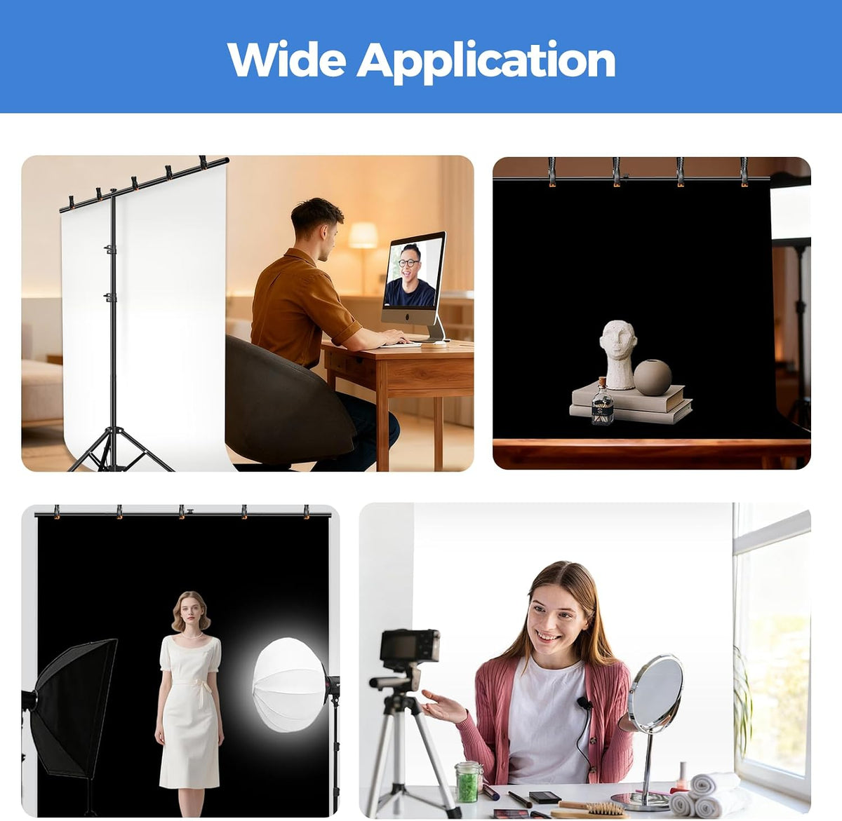 Emart 6.5x5ft 2in1 Black&White Photo Backdrop Stand Kit with T-Shape Stand