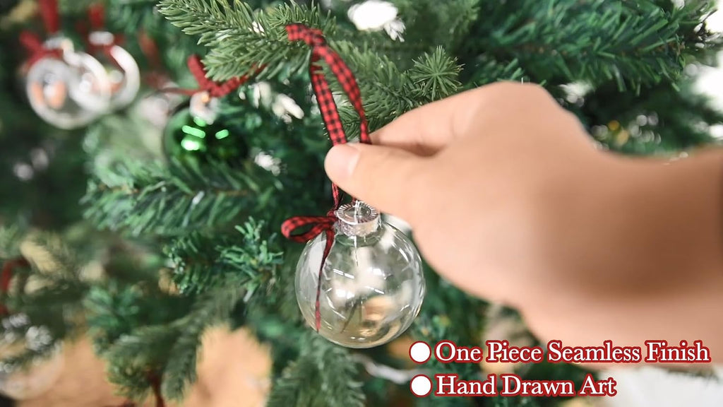 Rae Dunn Christmas Ornaments - Set of 12 Glass Balls with Cute Holiday Designs - 60mm / 2.36 Inch Hanging Decorations for Xmas Tree