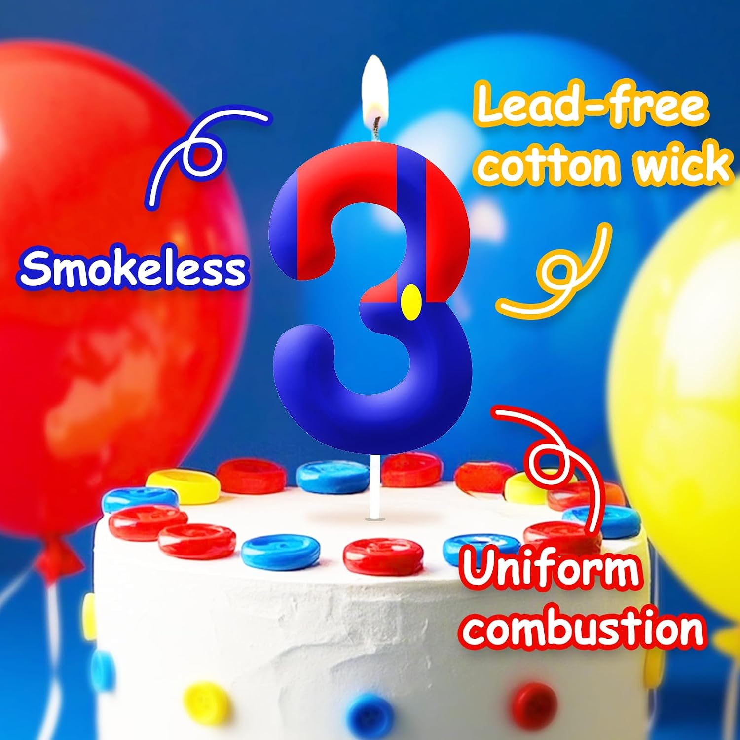 Blue Red 4th Birthday Number Candles, Number 4 Candle Cake Topper Decorations for Cartoon Game Themed Parties, Birthday Cake Candles for Boys Girls Kids Party Supplies