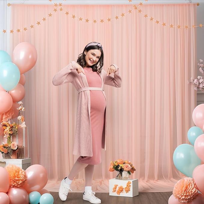 10x10ft Peach Tulle Backdrop Curtain for Parites, Sheer Backdrop Curtains for Wedding Baby Shower Birthday Party Photo Shoot Decorations
