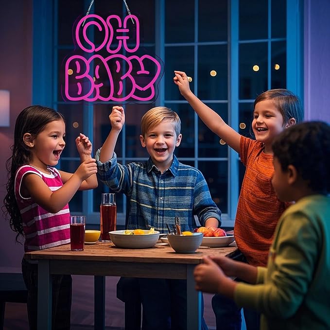 Oh Baby Neon Sign for Wall Decor,Dimmable Neon Lights gifts for Lover Baby Birthday Wedding Party Kids Bedroom Valentine's Day Gender Reveal Size:12.6 * 11.61In(Rose red)