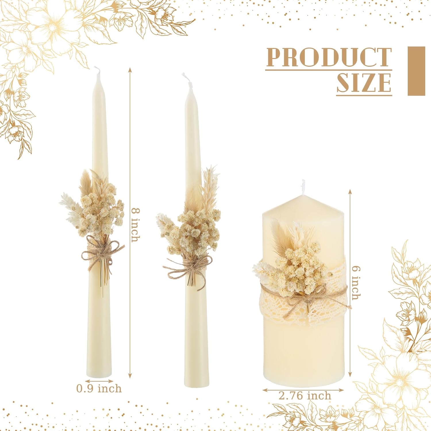 Conelist 3 Pcs Wedding Unity Candles for Wedding Ceremony Gift 6.3" Pillar and 9.8'' Taper Candles Set for Reception and Ceremony Events Decor(Rustic Style)