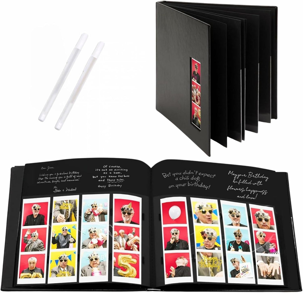 pbf Photo Booth Guest Book, 2x6 Photo Strip Scrapbook Album, Black, 1-Pack