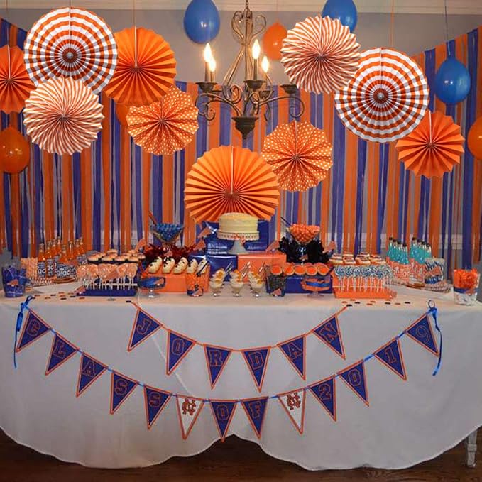Party Hanging Paper Fans Set, Orange Round Pattern Paper Garlands Decoration for Birthday Wedding Graduation Events Accessories, Set of 6
