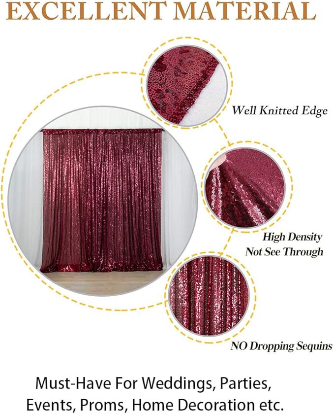 ShinyBeauty Burgundy Sequin Wedding Backdrop - 2 Panel, 5FT x 10FT Glitter Shimmer Curtains