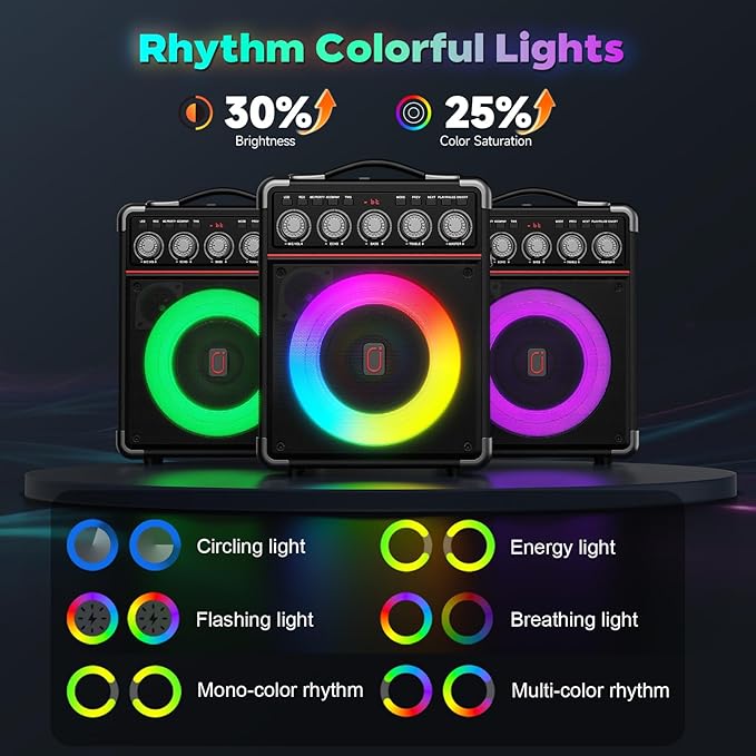 Karaoke Machine with 2 Wireless Mics for Adults Kids | Bluetooth 5.3 Speaker with Bass/Treble/Echo Adjustment | PA System with Disco Lights & Remote Control, Supports TV/TF Card/USB/AUX/Live