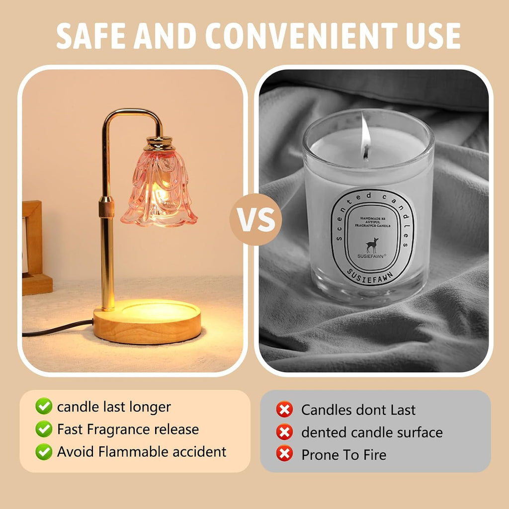 Droyek Candle Warmer Lamp with Timer Electric Adjustable Height Candle Warmer Dimmable Wax Warmer Lamp Jar Candles with 2 Bulbs for Home Decor & Office