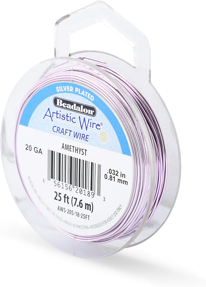Artistic Wire, 20 Gauge Silver Plated Tarnish Resistant Colored Copper Craft Wire, Amethyst, 25 ft