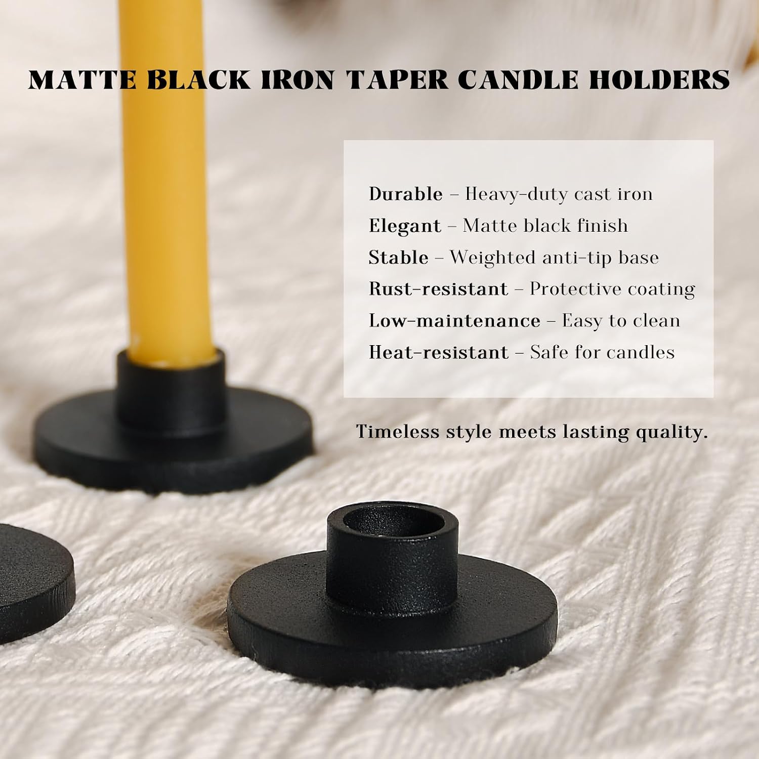 Black Iron Mini Taper Candle Holders for 1/2 Inch Candles – Small, Skinny, Thin Tapered Candle Holders for Chime, Spell, Church Candles – Set of 6