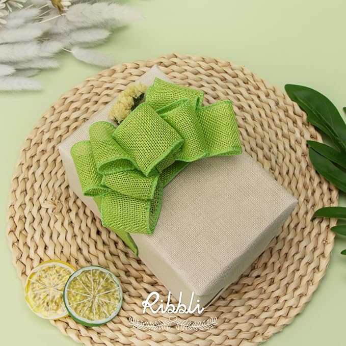 Ribbli Apple Green Burlap Wired Ribbon,1-1/2 Inch x 10 Yard, Wired Edge Ribbon for Big Bow,Wreath,Tree Decoration,Outdoor Decoration