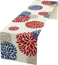 4th of July Table Runner, Blue Red Dahlia Flower American Patriotic Memorial Day Table Runner for Farmhouse Kitchen Dining Table Party Decor, 13x36inch