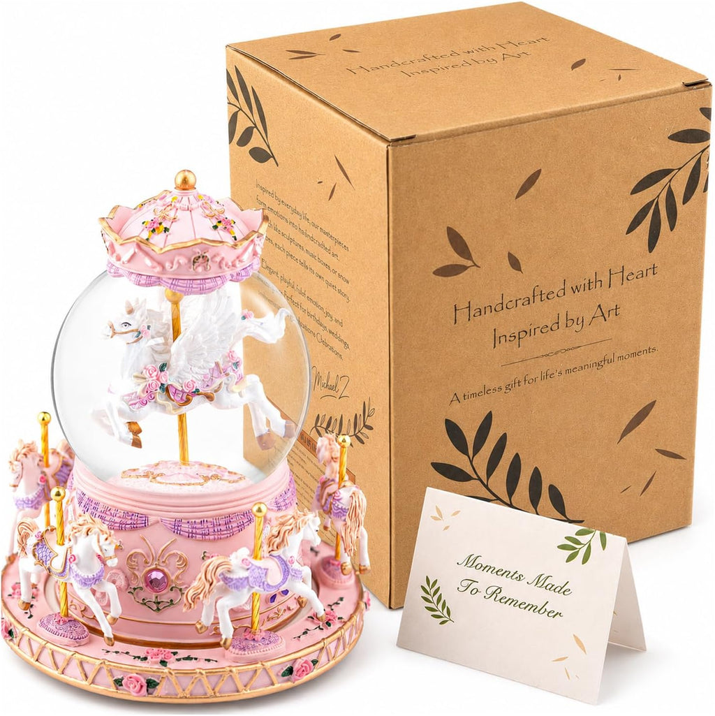 Unicorn Carousel Snow Globe Music Box, Plays You are My Sunshine, Rotating Horse Musical Snow Globe Gift for Daughter Girls Women, Birthday Christmas for Wife Sister Friend