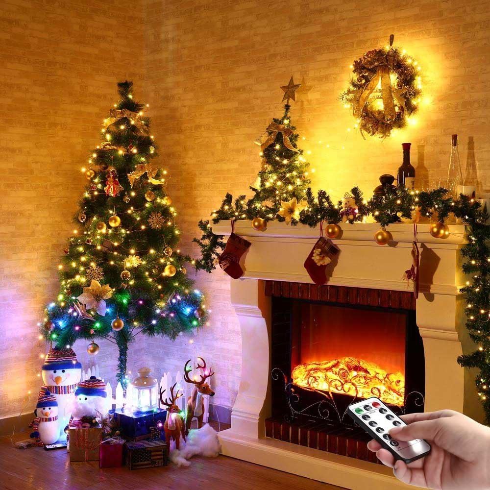 2 x Fairy Lights Battery Operated, 8 Mode 50 LEDs Remote & Timer Warm White | Silver Wire Chains 16.4Ft,LED String Lights Waterproof Battery Box for Bedroom, Wedding, Party,Christmas Decorations