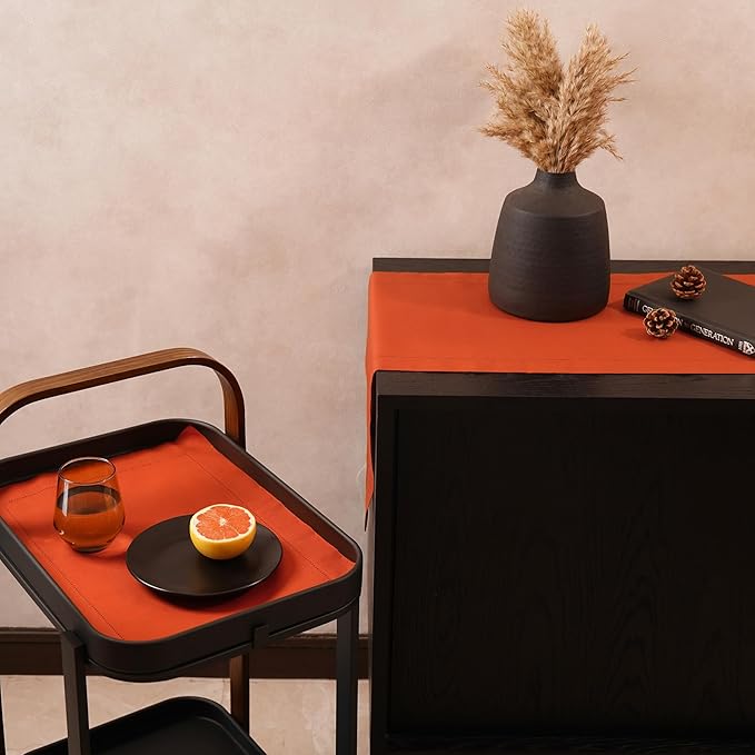 Pumpkin Table Runner 120 Inch–Cotton Linen Hemstitch Farmhouse Table Runner 14x120 – Washable Fabric for Dining, Fall, Halloween, Thanksgiving, Spring, Summer, Wedding, Everyday Décor–Serena