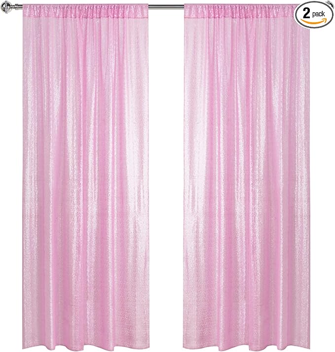Sugargirl Matte Pink Sequin Backdrop Curtain 2 Panels 2FTx8FT Glitter Pink Background Drapes Sparkle Photography Backdrop for Party Wedding Birthday Wall Decoration