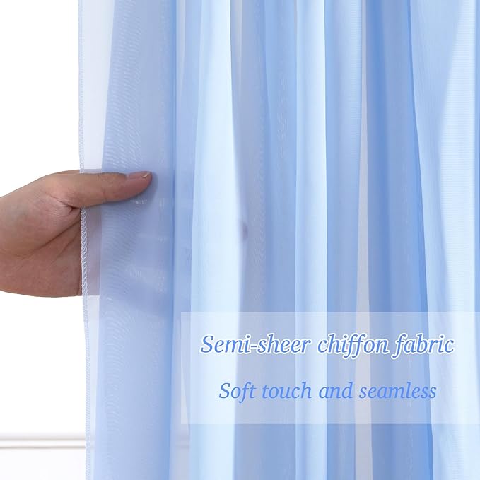 10x10ft Light Blue Chiffon Backdrop Curtain with Lights for Baby Shower Birthday Party, Sky Blue Curtain Backdrop with Lights for Wedding Parties Photo Shoot (5 x 10ft,2 Panels)