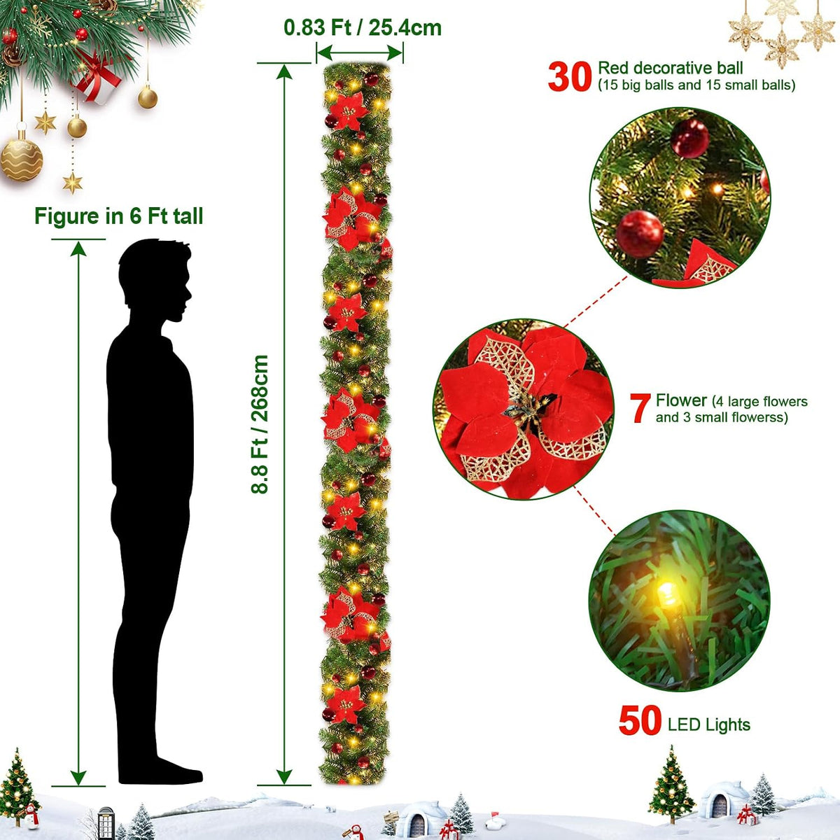 christmas garland, 8.8 ft christmas rattan christmas artificial shown in use