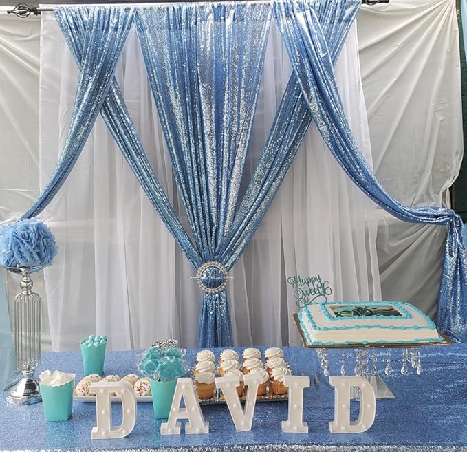 Poise3EHome 2ft x 8ft Baby Blue Sequin Backdrop Curtains 2 Panels Photography Backdrop for Party Decoration, Baby Blue