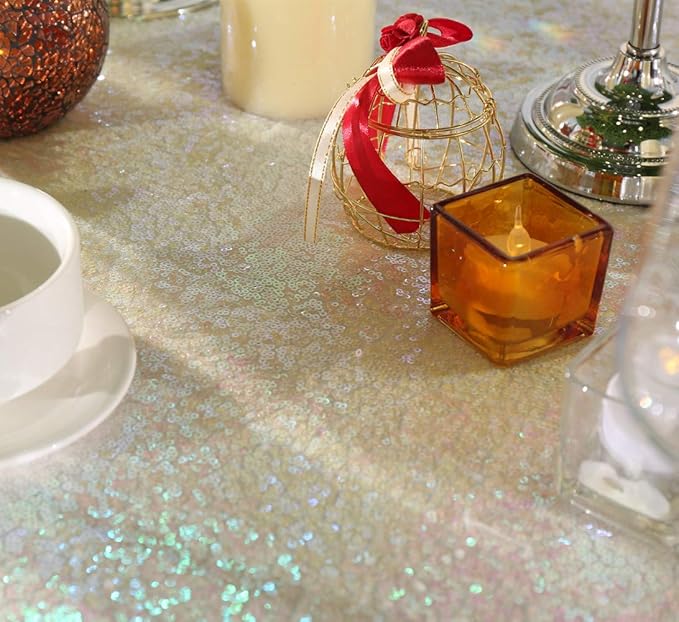 SquarePie Sequin Tablecloth 50 x 72 Inch Iridescent Sparkly Table Linen for Wedding Party