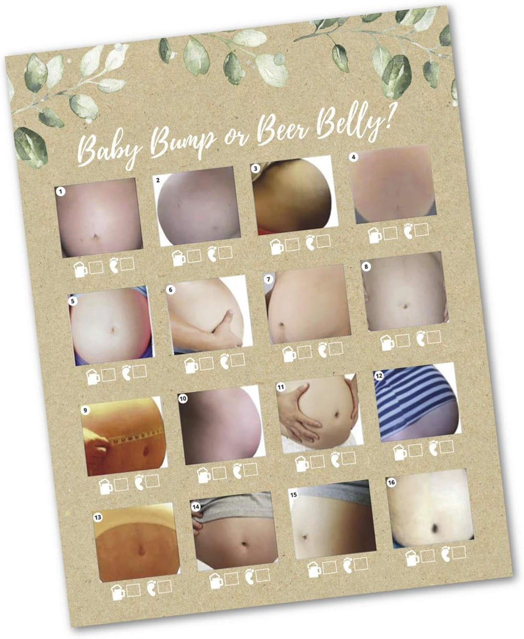 Pink Pixie Studio 30 Beer Belly or Pregnant Baby Bump Game Cards- Baby Shower or Gender Reveal Party Supply Kit- Rustic Gender Neutral Card Design- A Fun Game for Men, Women or Kids. Made in the USA