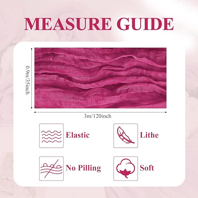 Asee'm Cheesecloth Table Runner 120 Inches Long Fuchsia Boho Gauze Cheese Cloth Runner 10FT Rustic Sheer Fall Table Runners for Thanksgiving Wedding Party Baby Shower Decoration
