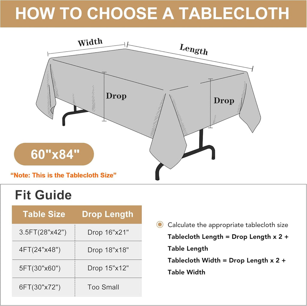 sancua Rectangle Tablecloth - 60 x 84 Inch - Stain and Wrinkle Resistant Washable Polyester Table Cloth, Decorative Fabric Table Cover for Dining Tables, Buffet Parties and Camping, Black