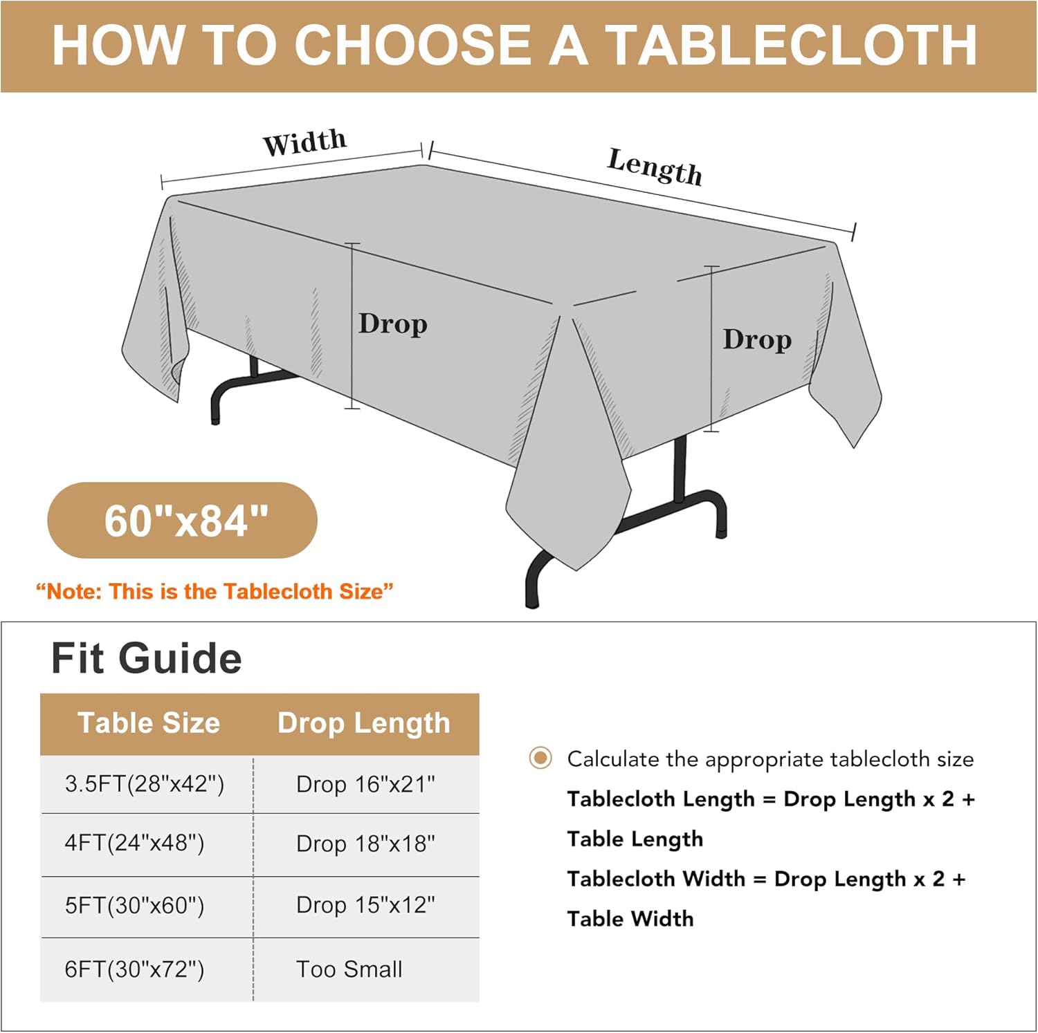 sancua Rectangle Tablecloth - 60 x 84 Inch - Stain and Wrinkle Resistant Washable Polyester Table Cloth, Decorative Fabric Table Cover for Dining Tables, Buffet Parties and Camping, Black