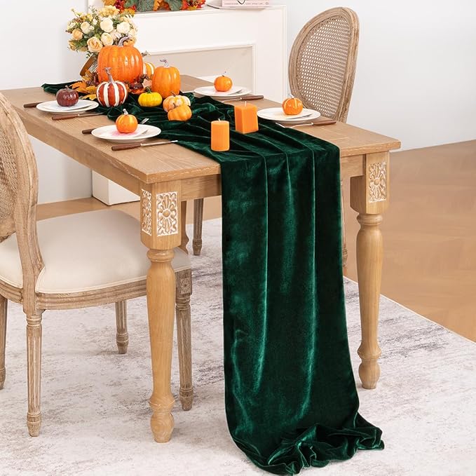 Emerald Green Velvet Table Runner 3 Pack Fall Thanksgiving Table Runners 20 x 120 Inch Luxurious Elegant Velvet Fabric Table Decorations for Christmas Dinner Wedding Bridal Baby Shower