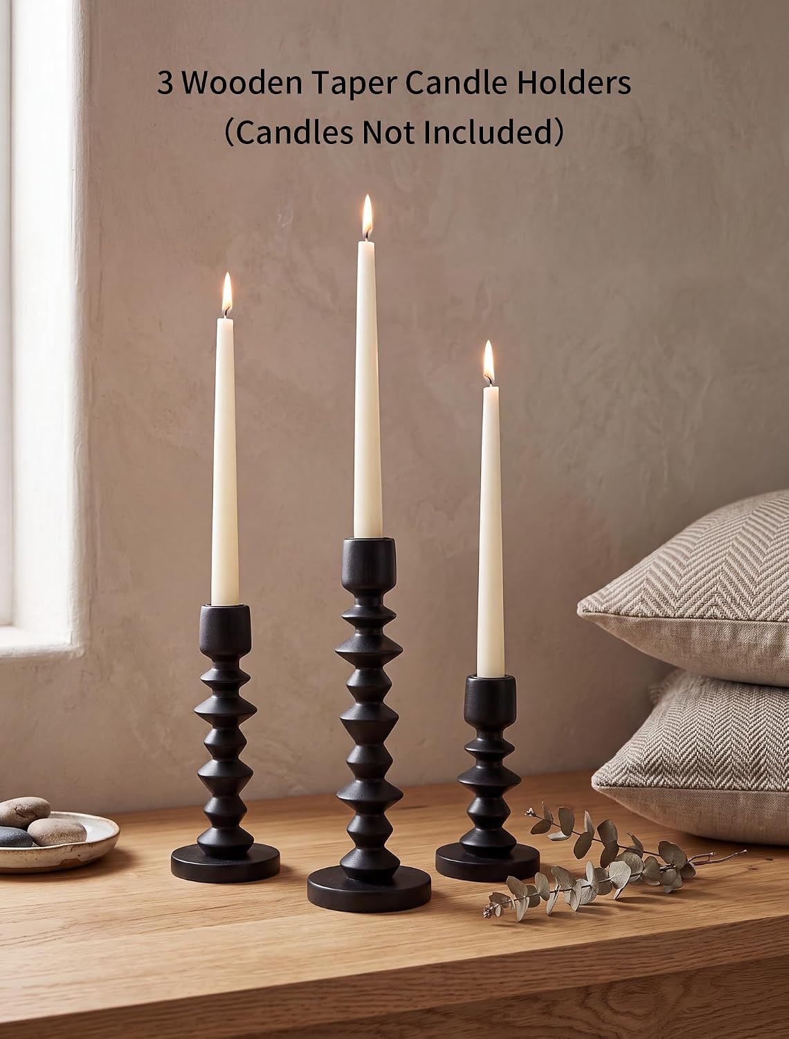 NUPTIO Black Modern Candle Holders: Set of 3 for Candlesticks and Tapers